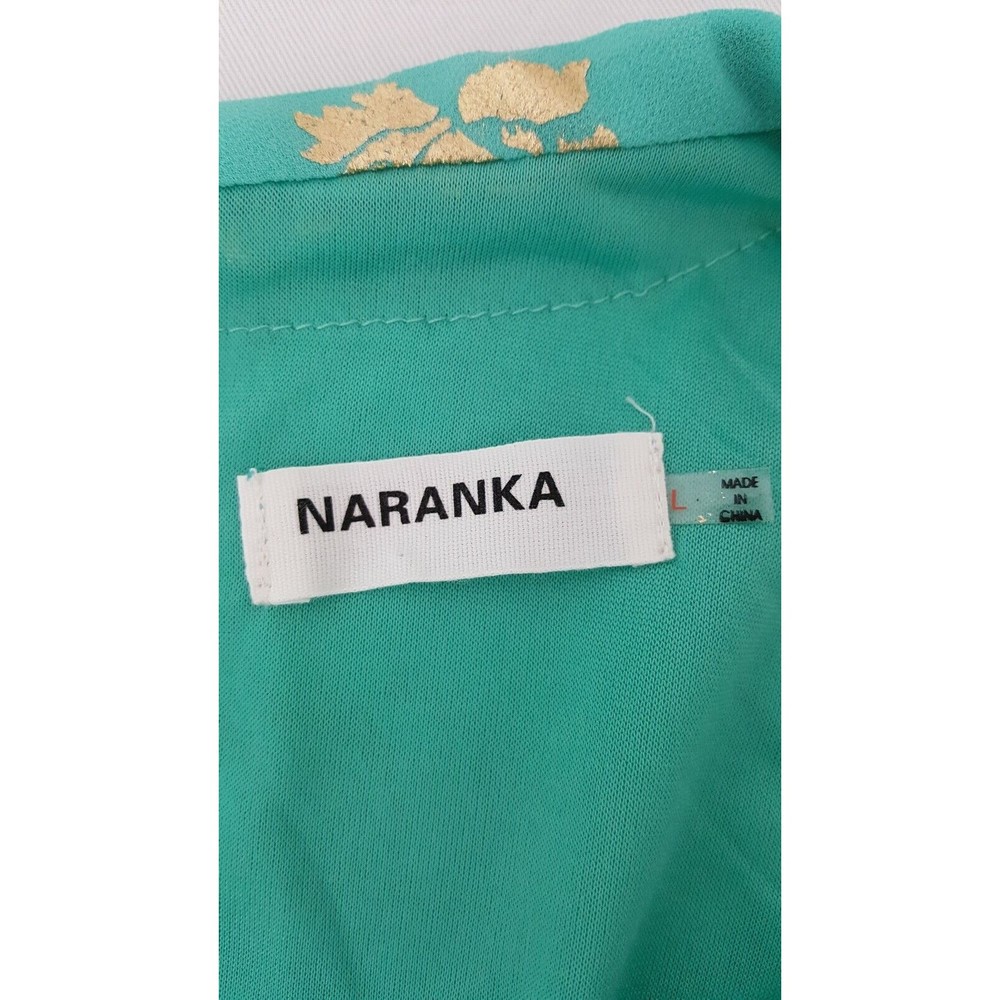 Naranka Womens Sun Dress Size Large Sleeveless Green Gold Foil White - Picture 3 of 13